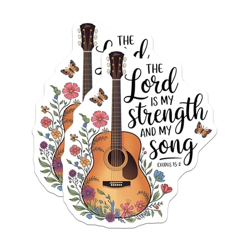 (2 Pack) The Lord is My Strength Magnets - Guitar Art - Inspirational Quote - Religious Floral - Butterfly Motif - 5" On Longest Side - for Cars, Fridges, Toolboxes - Made in USA - MAG6592