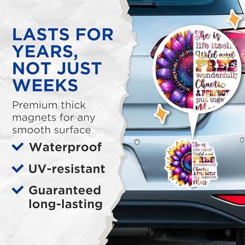 (2 Pack) Inspirational Flower Quote Magnets - Motivational Sunflower Art - 5" On Longest Side - for Cars, Fridges, Toolboxes - Made in USA - MAG8189