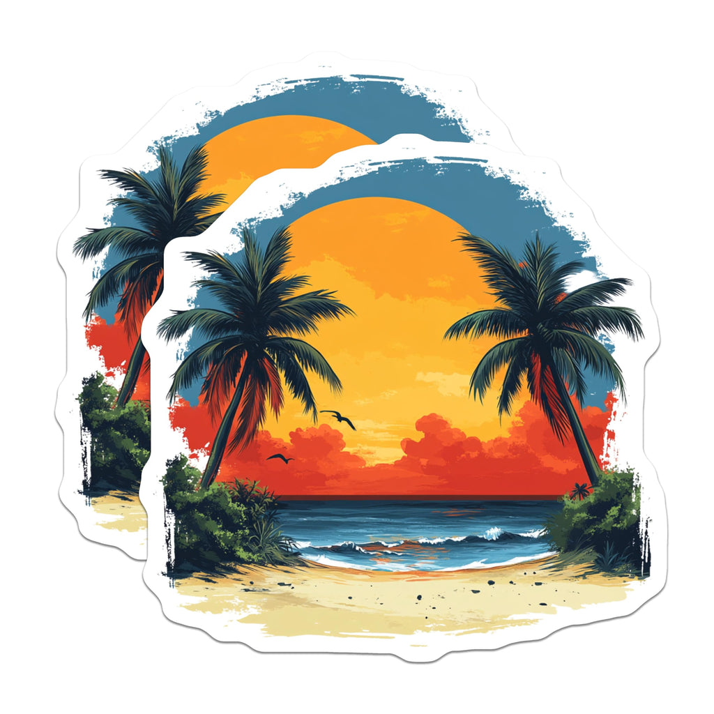 (2 Pack) Tropical Sunset Magnets - Palm Tree Beach Decor - Ocean Vacation Souvenirs - Island Life Kitchen Fridge - 5 Inches On Longest Side - Thick Durable Magnet - Made in USA - MAG27334