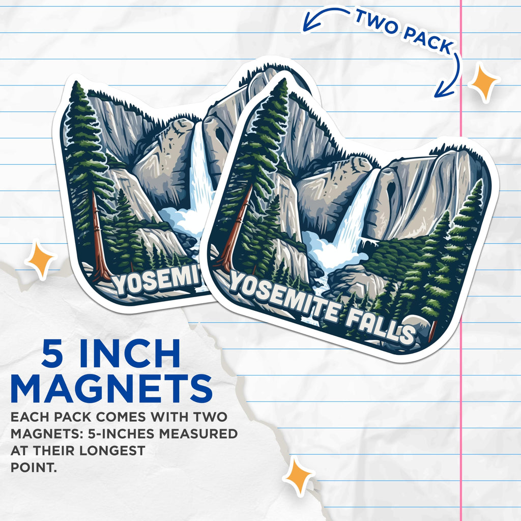 (2 Pack) Yosemite Falls Magnets - California National Park - Scenic Mountain Waterfall - 5 Inches On Longest Side - Thick Durable Magnet - Made in USA - MAG20117