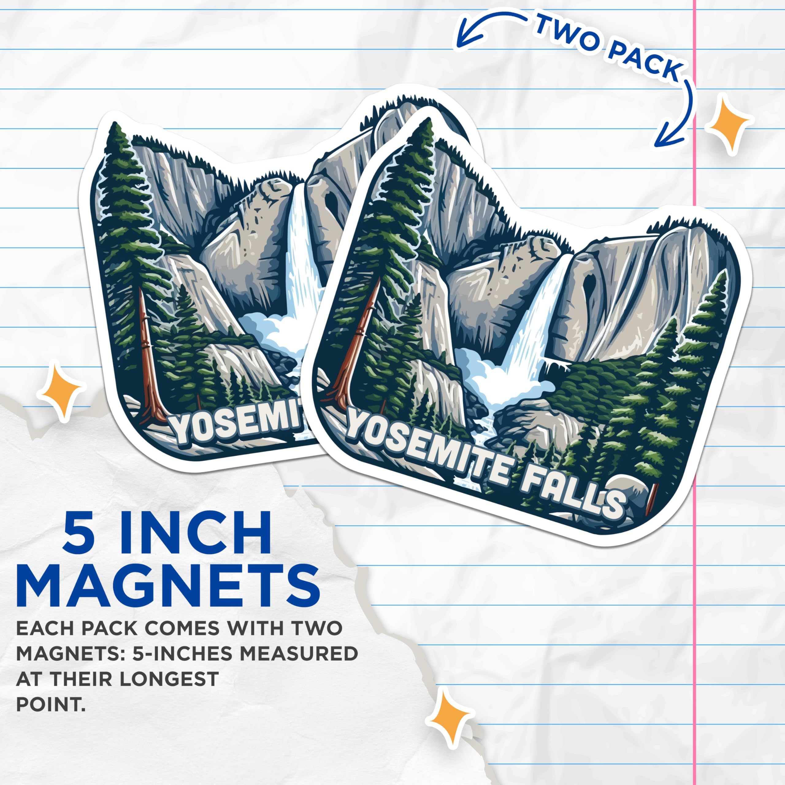 (2 Pack) Yosemite Falls Magnets - California National Park - Scenic Mountain Waterfall - 5 Inches On Longest Side - Thick Durable Magnet - Made in USA - MAG20117