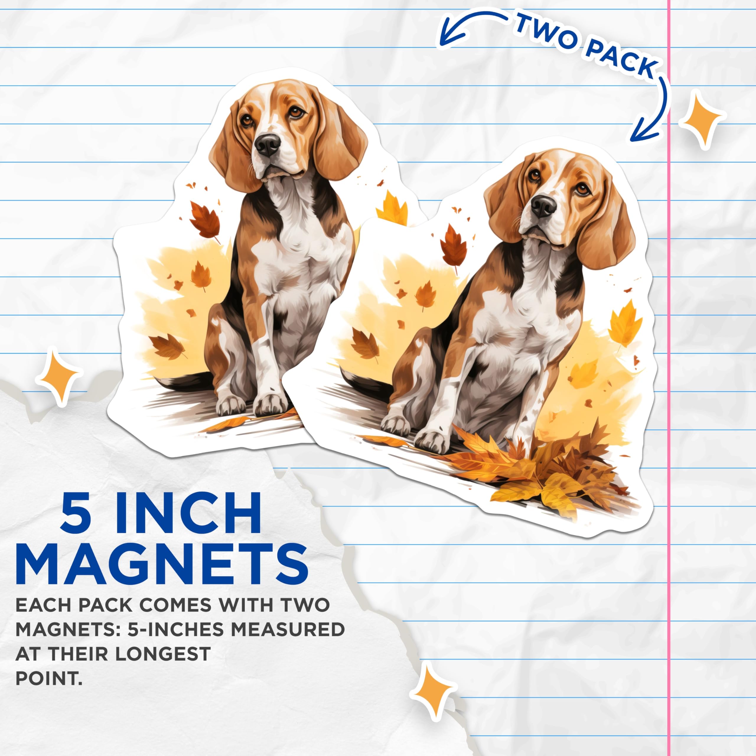 (2 Pack) Beagle Dog Magnets - Autumn Fall Decor - Dog Lover Refrigerator Magnets - 5 Inches On Longest Side - Thick Durable Magnet - Made in USA - MAG26623