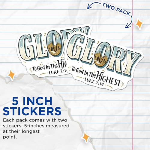 (2 Pack) Glory to God in The Highest Stickers - Inspirational Christian Stickers - Bible Verse Stickers for Faith - 5" On Longest Side - Sticks to Smooth Flat Surfaces - Made in USA - BMCS4072