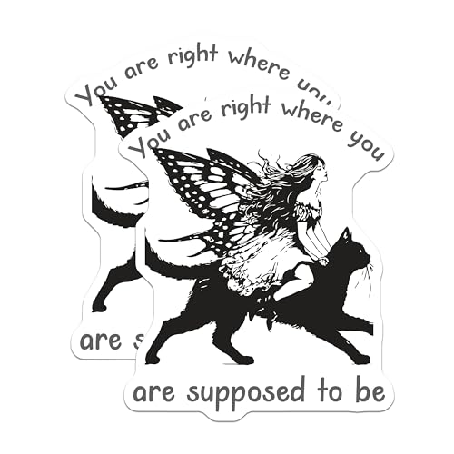 (2 Pack) Fairy Riding Cat Stickers - Inspirational Quote - Fantasy Art Vinyl Stickers for Laptops and Water Bottles - 5" On Longest Side - Sticks to Smooth Flat Surfaces - Made in USA - BMCS5951