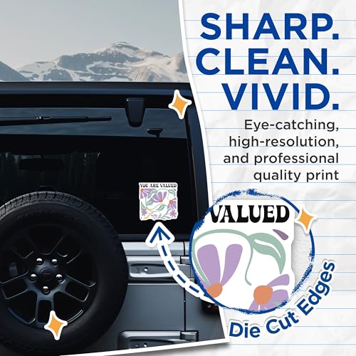 (2 Pack) You are Valued Stickers - Inspirational Quote Stickers - Flower Design Motivational Stickers - 5" On Longest Side - Sticks to Smooth Flat Surfaces - Made in USA - BMCS3830