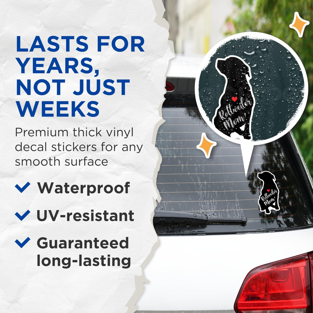 (2 Packs) Rottweiler Mom Stickers - Rottweiler Dog Breed Decals - 5 Inches On Longest Side - Premium Vinyl Decal - Sticks to Any Smooth Flat Surface - Made in USA - BMCS2517