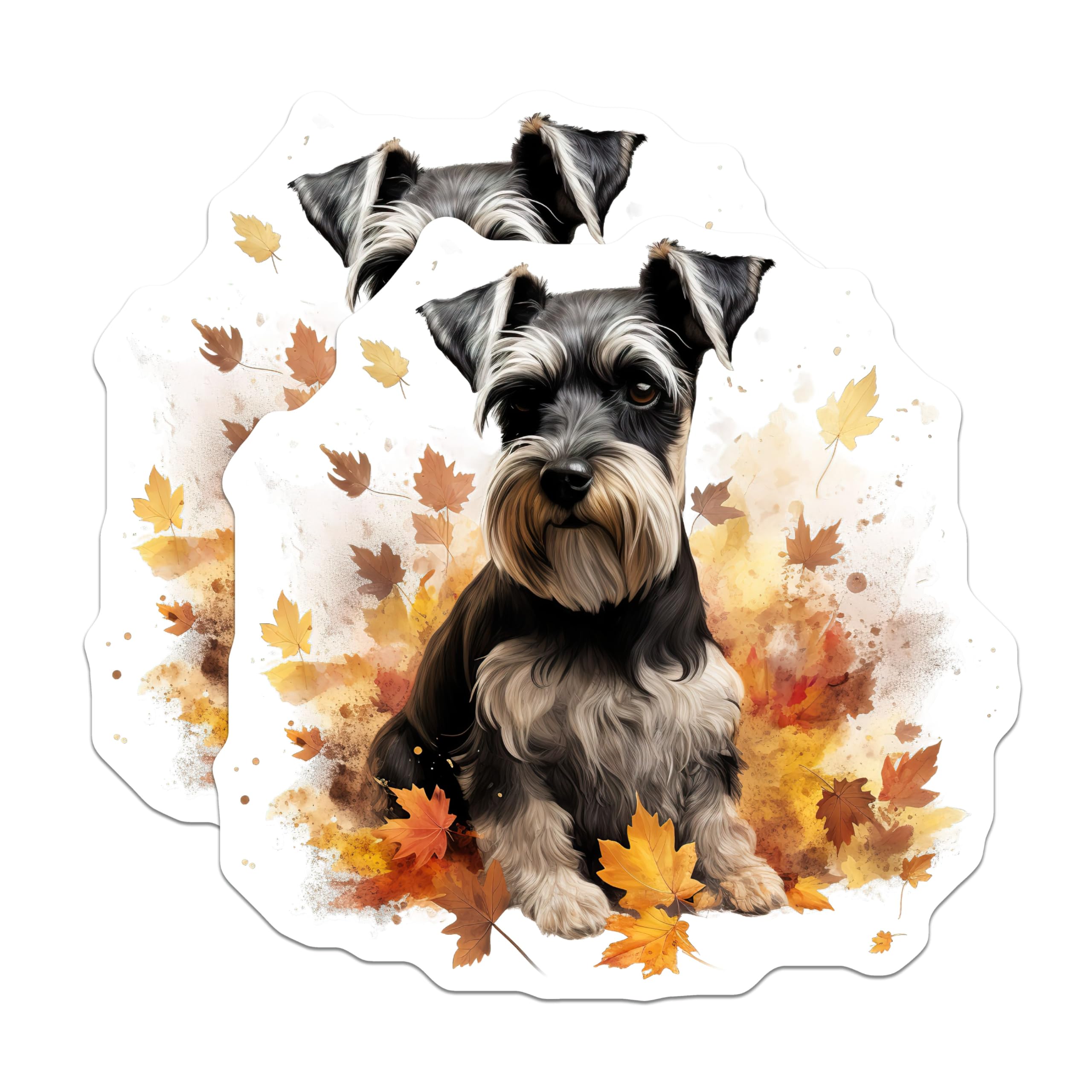 (2 Pack) Schnauzer Dog Magnets - Autumn Leaves - Pet Lover Watercolor Decor - 5 Inches On Longest Side - Thick Durable Magnet - Made in USA - MAG29684