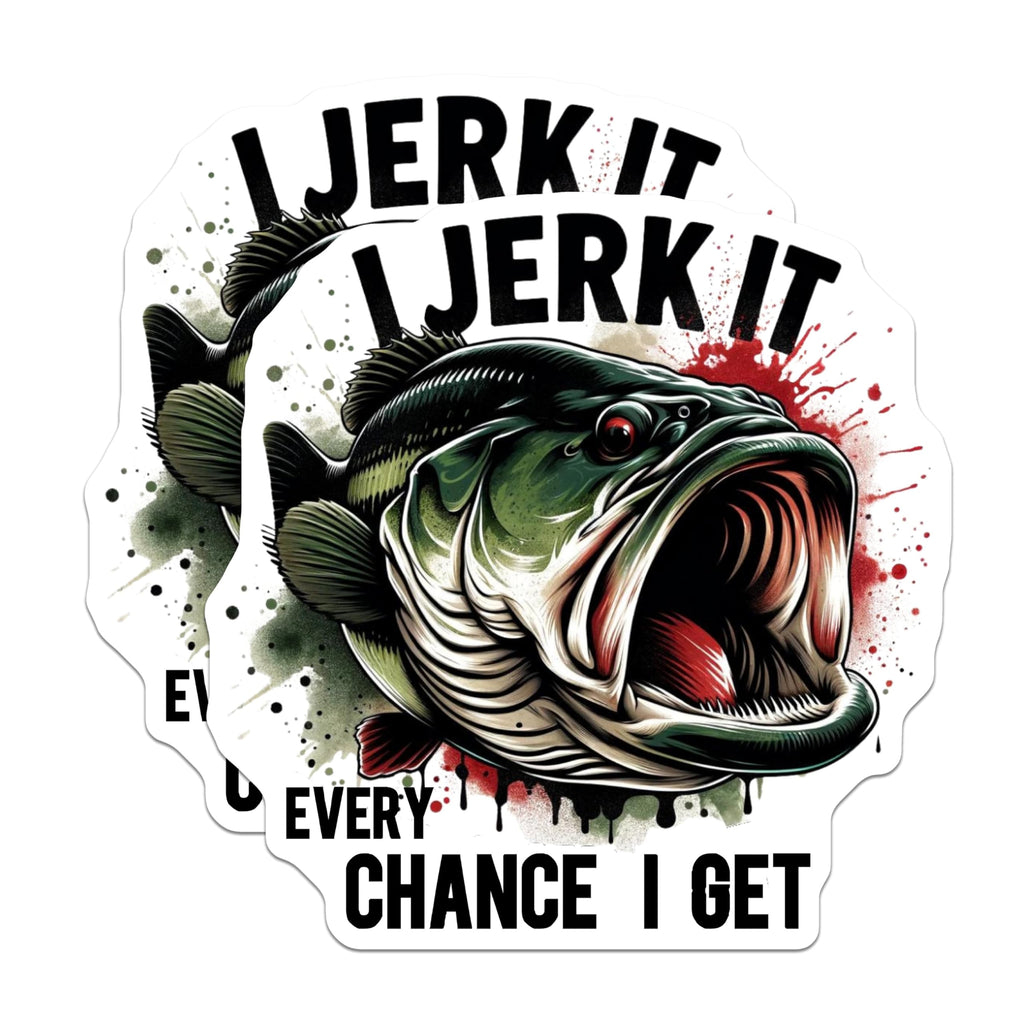 (2 Pack) I Jerk It Stickers - Fishing Joke - Every Chance I Get Decals - 5" On Longest Side - Sticks to Smooth Flat Surfaces - Made in USA - BMCS5982