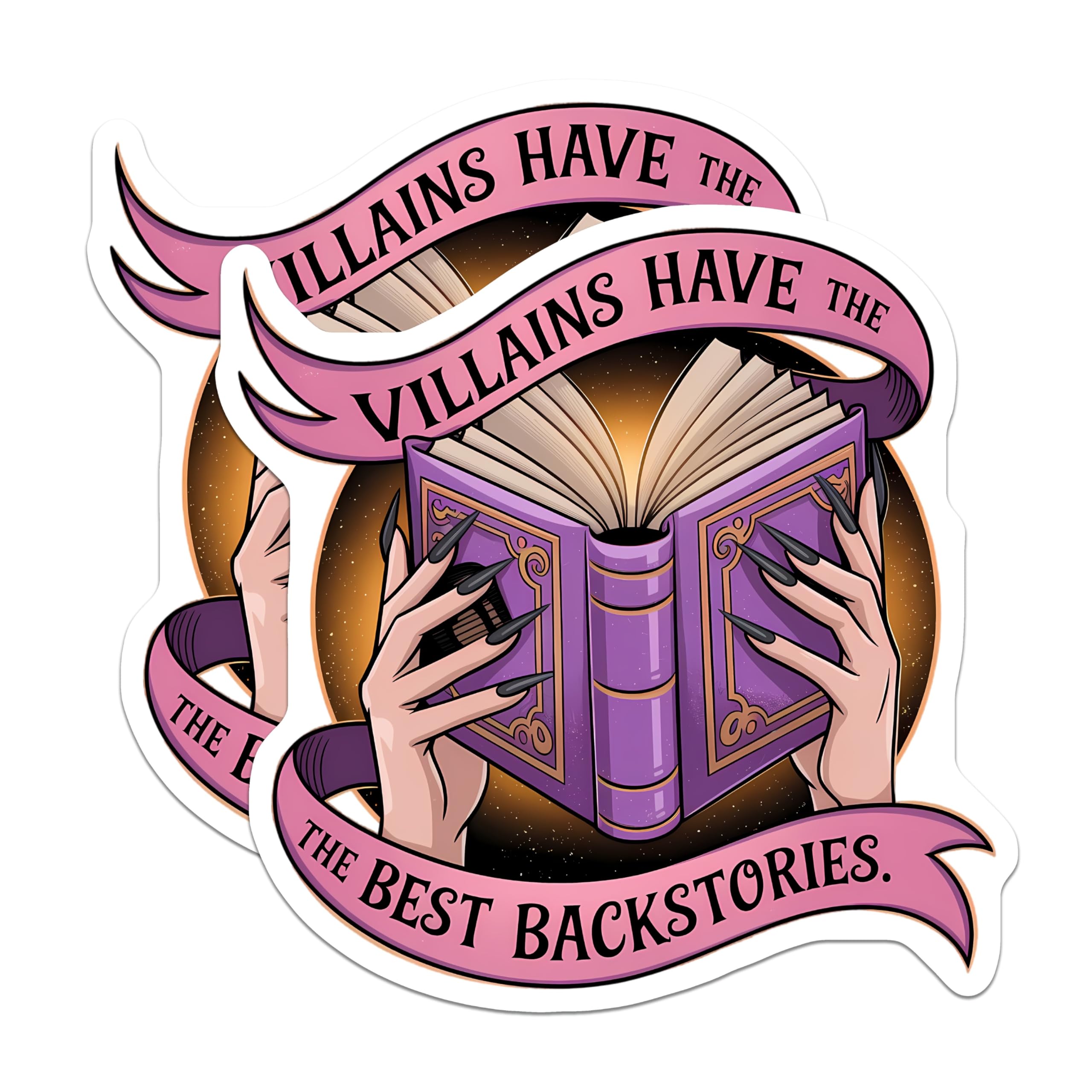 (2 Pack) Villains Backstories Magnets - Gothic Book Lover Decor - Dark Academia Reading Quote Art - 5 Inches On Longest Side - Thick Durable Magnet - Made in USA - MAG20837