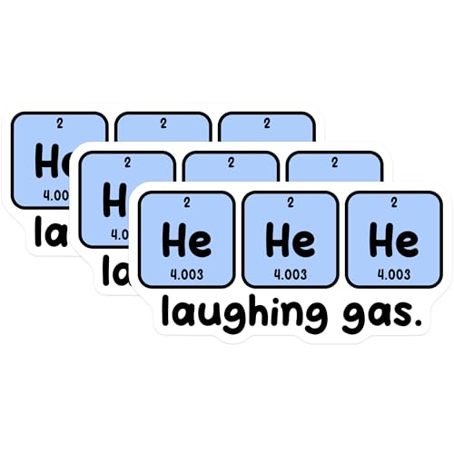 (3 Pack) Laughing Gas Decals - Science Pun - Funny Helium Element - 3 Inches On Longest Side - Easy Peel & Apply - Made in USA - 3MCS6788