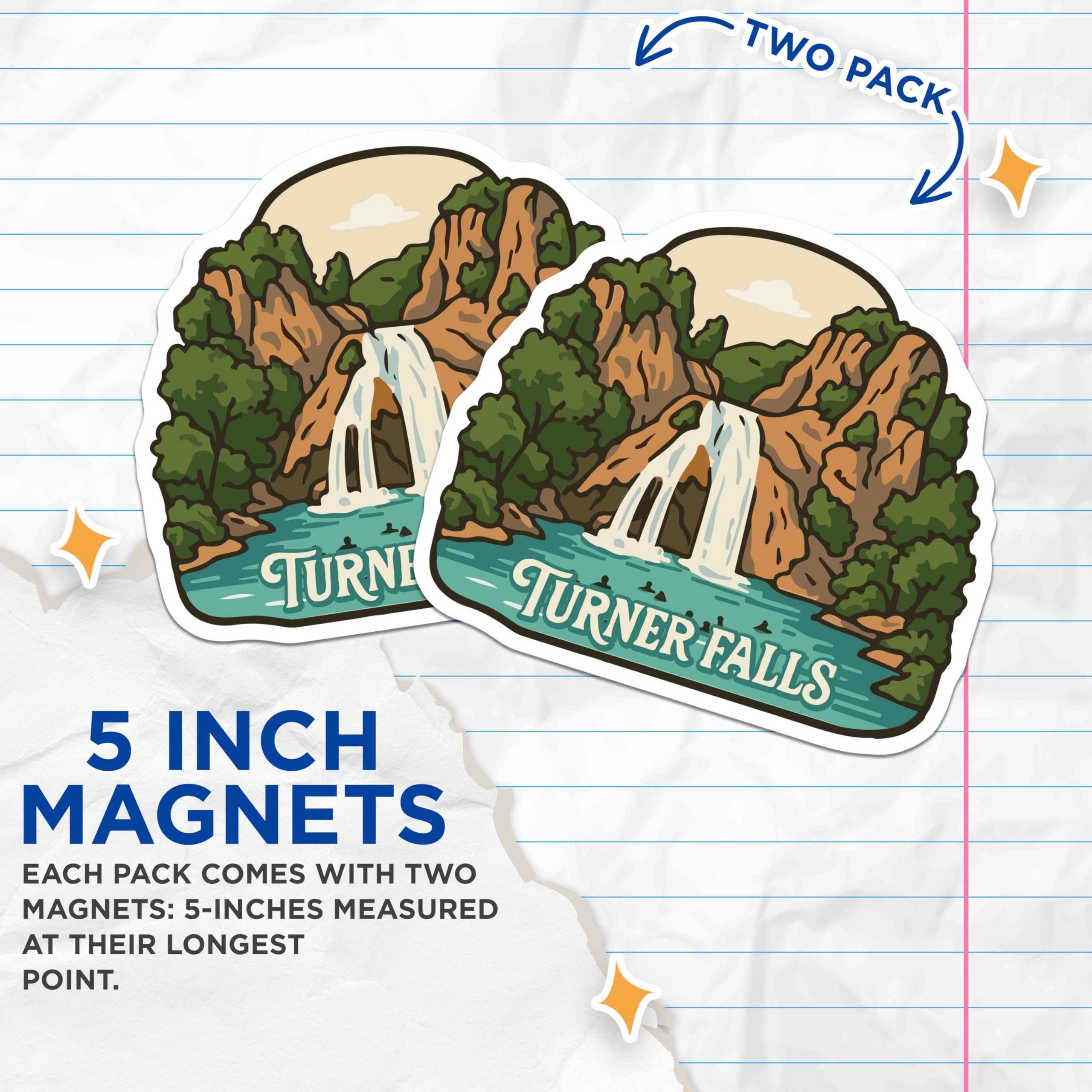 (2 Pack) Turner Falls Magnets - Oklahoma Travel Souvenir - Scenic Nature Landscape - 5 Inches On Longest Side - Thick Durable Magnet - Made in USA - MAG20010