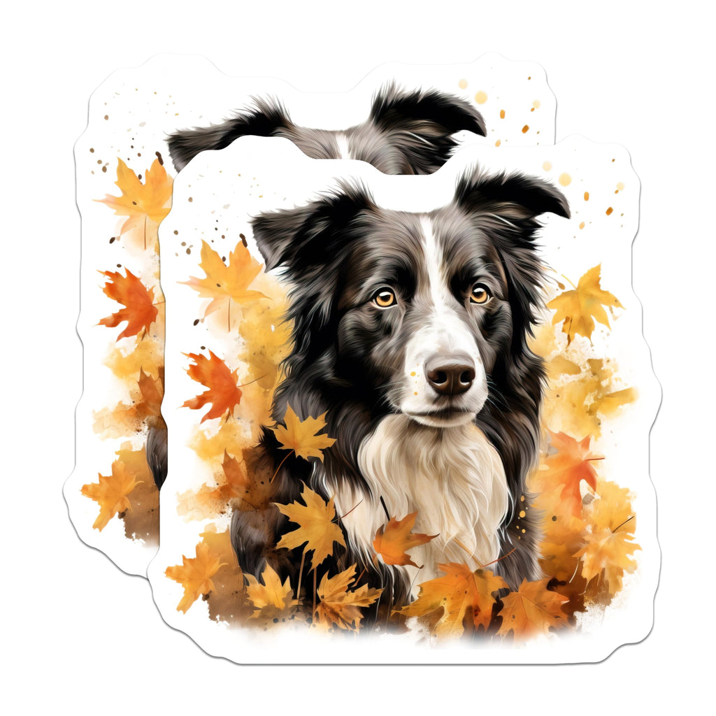 (2 Pack) Border Collie Magnets - Autumn Dog Refrigerator Decor - Fall Maple Leaves Pet Art Magnet - 5 Inches On Longest Side - Thick Durable Magnet - Made in USA - MAG24937