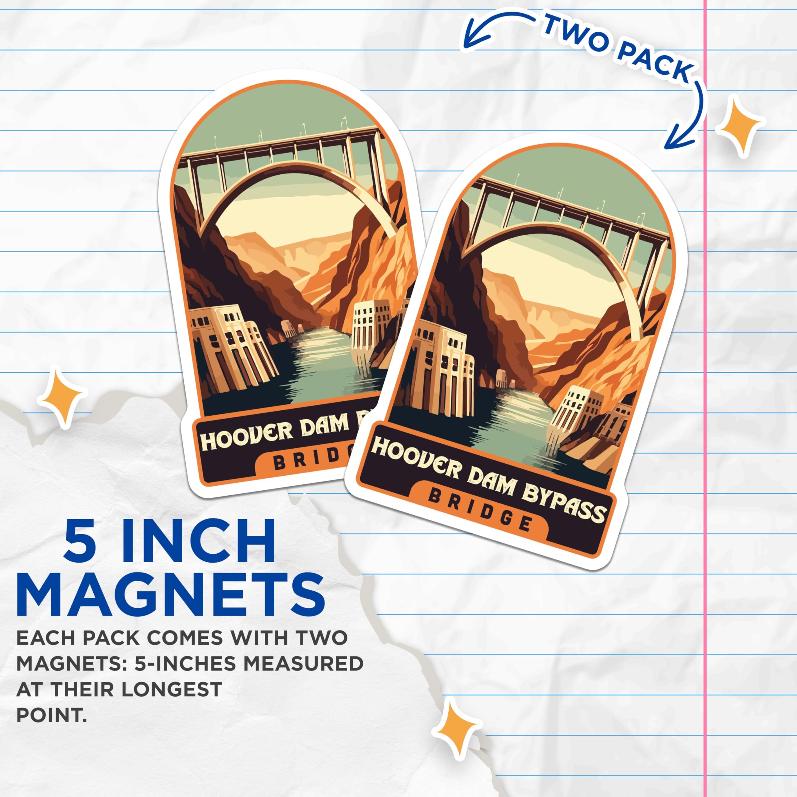 (2 Pack) Hoover Dam Bypass Bridge Magnets - Mike O'Callaghan Pat Tillman Memorial Nevada Arizona Landmark Souvenirs - 5 Inches On Longest Side - Thick Durable Magnet - Made in USA - MAG20087