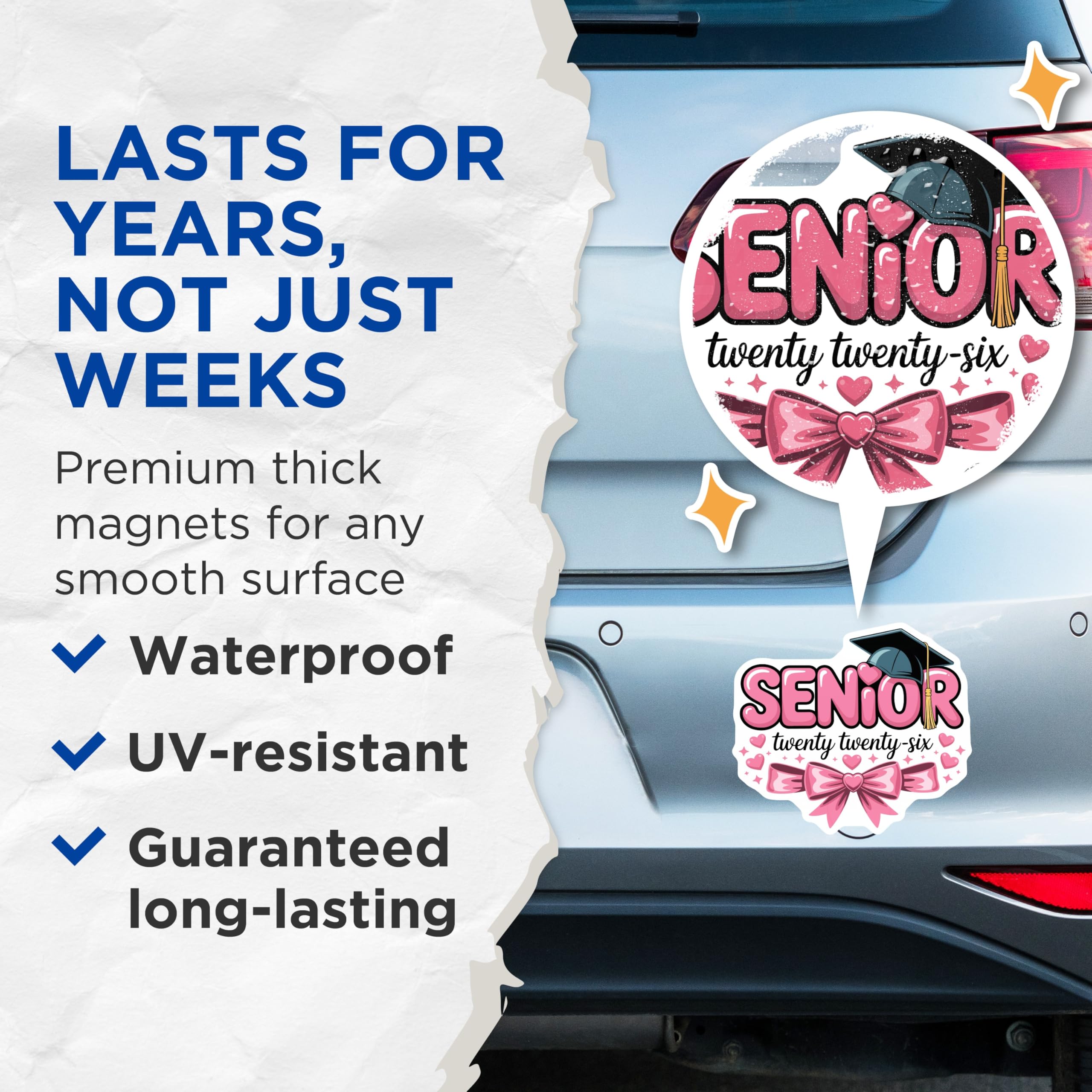 (2 Pack) Senior 2026 Class Magnets - Graduation Year Souvenir - Collegiate Celebration Decor - 5 Inches On Longest Side - Thick Durable Magnet - Made in USA - MAG20884