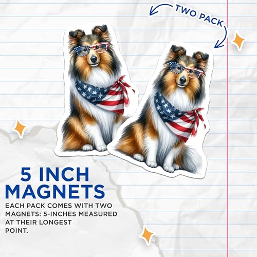 (2 Pack) Patriotic Dog Magnets - Dog Lover Gifts - Cute Puppy Sticker - Animal Refrigerator Decor - 5" On Longest Side - for Cars, Fridges, Toolboxes - Made in USA - MAG6701