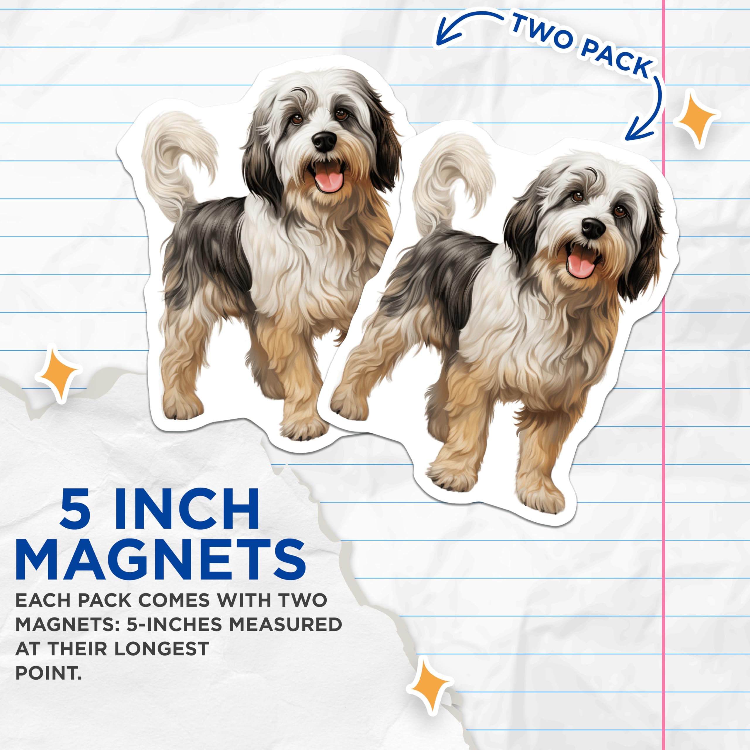 (2 Pack) Shaggy Dog Magnets - Cute Pet Lover Refrigerator - Animal Art Decor Accent - 5 Inches On Longest Side - Thick Durable Magnet - Made in USA - MAG26384