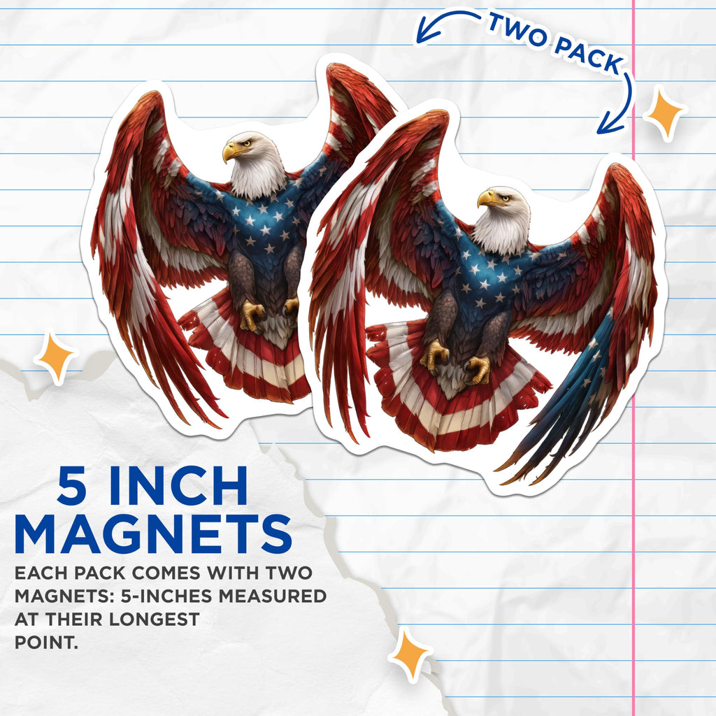 (2 Pack) American Eagle Magnets - Patriotic USA Flag Decor - Bald Eagle Home Appliance Magnets - Freedom Symbol Emblems - 5 Inches On Longest Side - Thick Durable Magnet - Made in USA - MAG20913