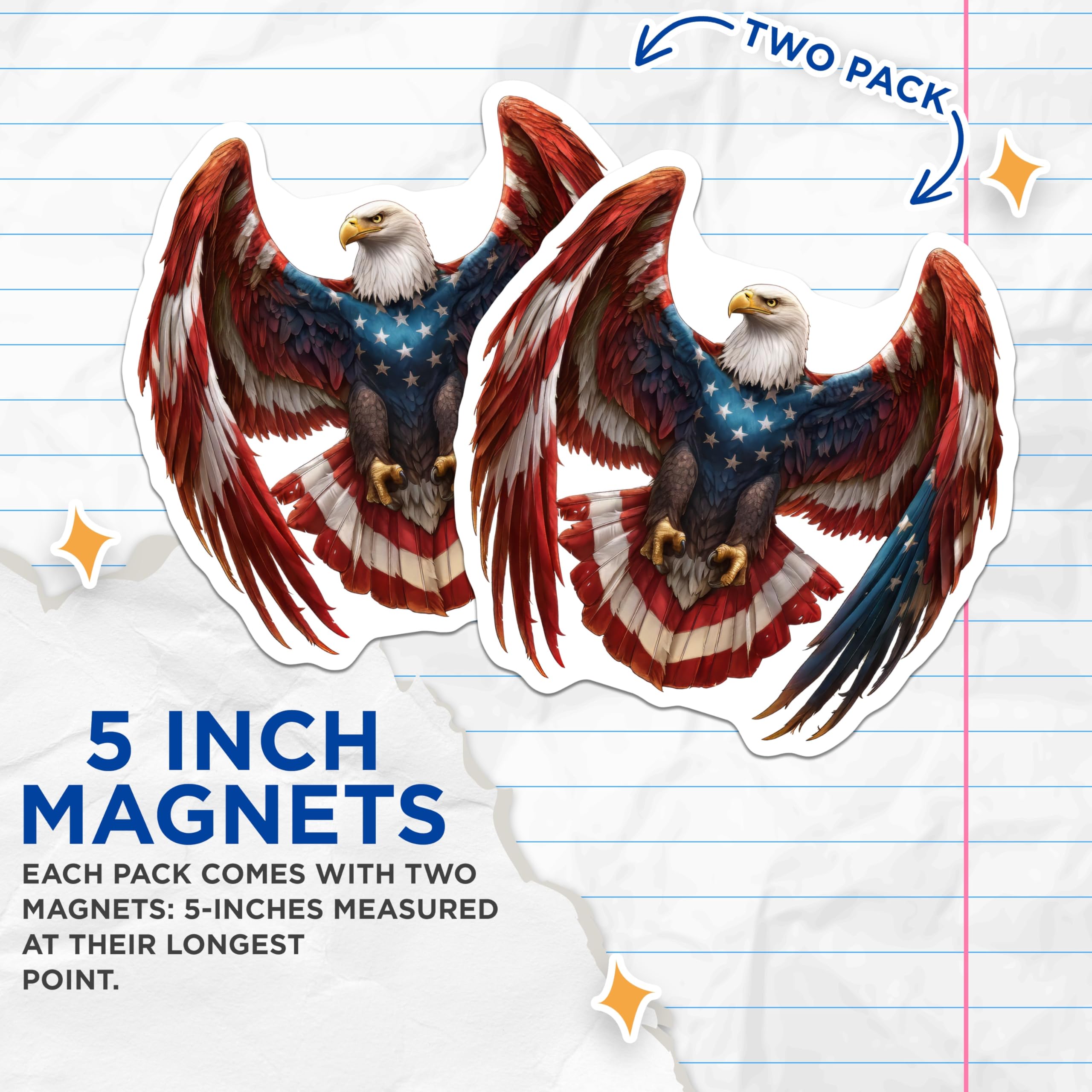 (2 Pack) American Eagle Magnets - Patriotic USA Flag Decor - Bald Eagle Home Appliance Magnets - Freedom Symbol Emblems - 5 Inches On Longest Side - Thick Durable Magnet - Made in USA - MAG20913