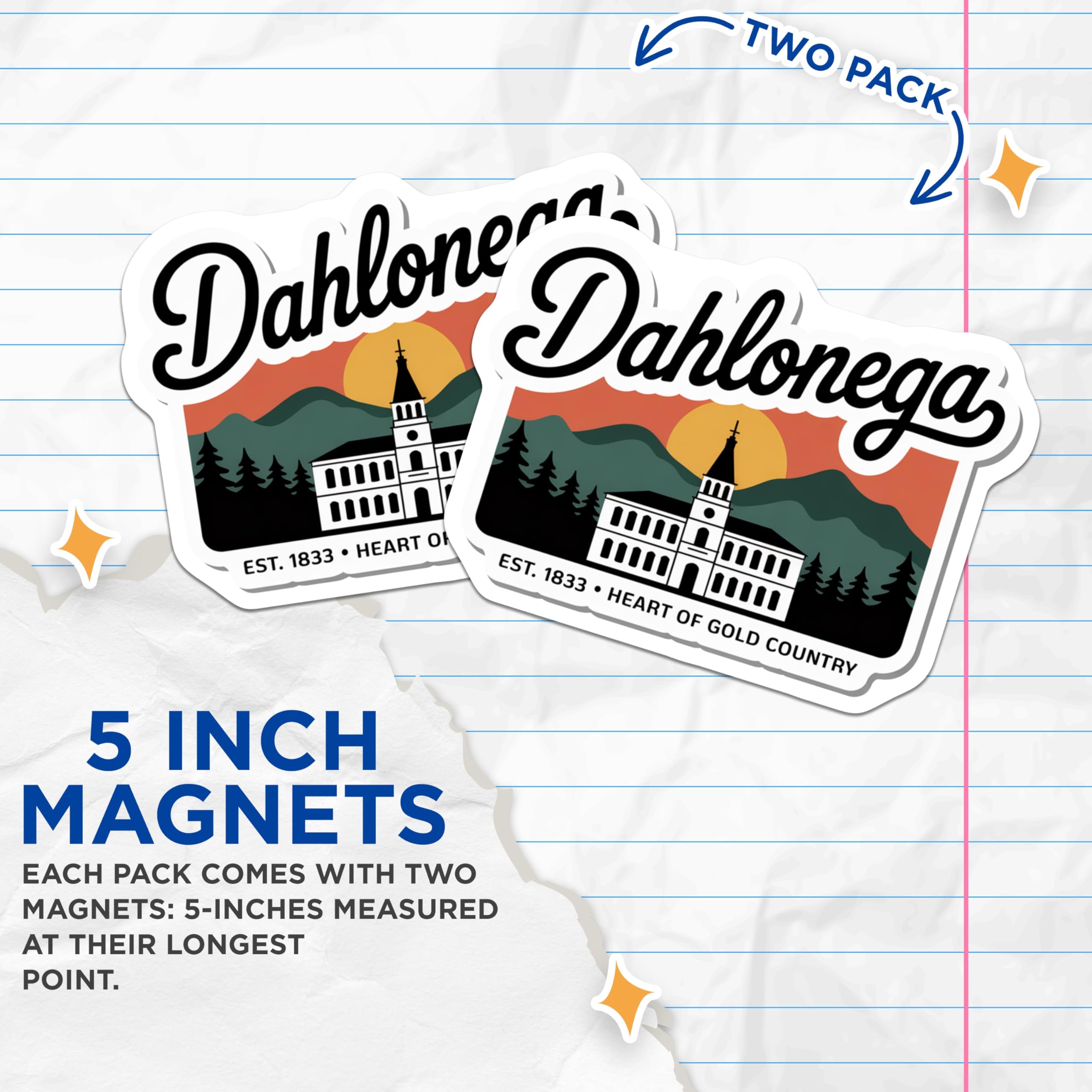 (2 Pack) Dahlonega Georgia City Magnets - Appalachian Mountains Gold Rush Souvenir - Historic Building Sunset Scenery Decor - 5 Inches On Longest Side - Thick Durable Magnet - Made in USA - MAG19046