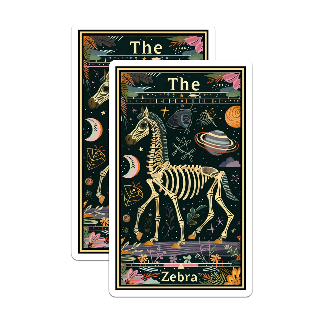 (2 Pack) Zodiac Skeleton Zebra Stickers - Astronomical Animal Stickers - Cosmic Space Art Stickers - 5" On Longest Side - Sticks to Smooth Flat Surfaces - Made in USA - BMCS3651