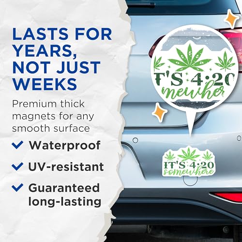 (2 Pack) Funny It's 4:20 Somewhere Magnets Magnets - Cannabis Leaf Magnet - Weed Decor - 5" On Longest Side - Made in USA - Sticks to Refrigerators & Metal Surfaces - MAG8918
