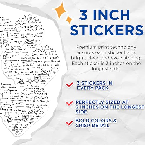 (3 Pack) Math Formula Decals - Heart Shape Equation Stickers - Science Lover Decal - 3 Inches On Longest Side - Easy Peel & Apply - Made in USA - 3MCS4522