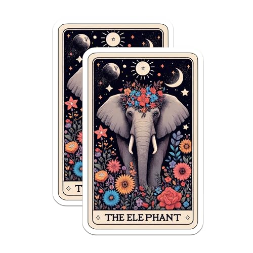 (2 Pack) Elephant Stickers - Animal Art Stickers - Floral Elephant Decal - 5" On Longest Side - Sticks to Smooth Flat Surfaces - Made in USA - BMCS5401