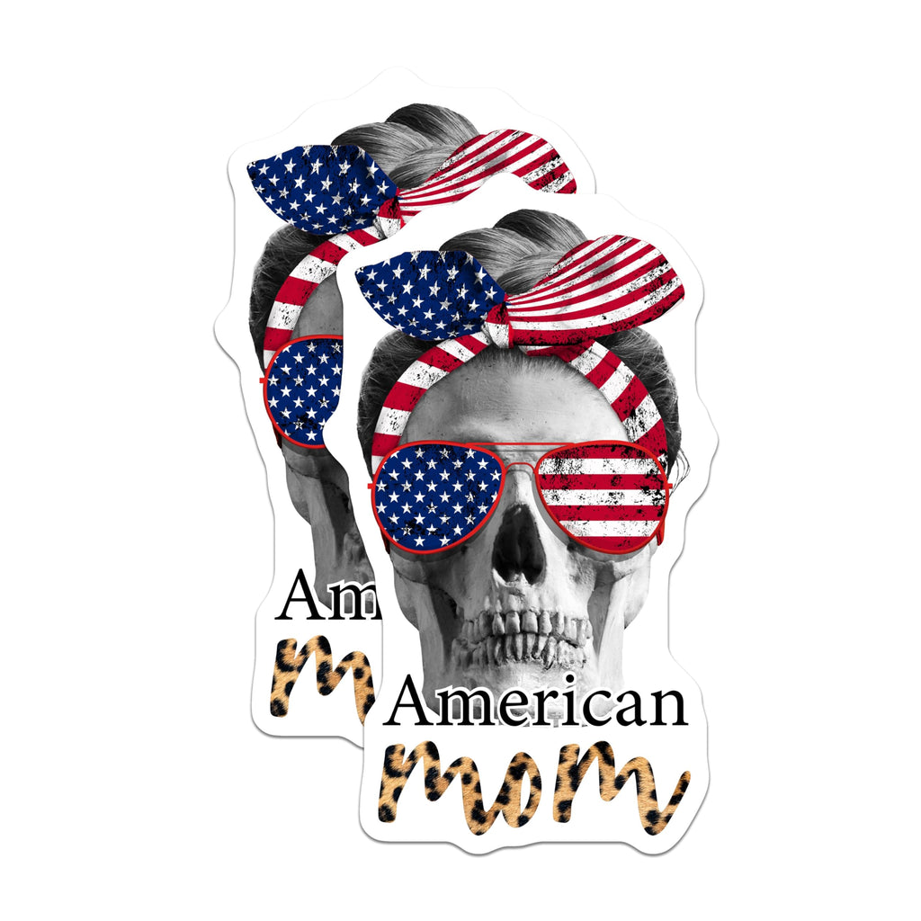 (2 Pack) American Mom Magnets - Skull Design - Patriotic Refrigerator Magnets - 5" On Longest Side - Premium Magnet - for Cars, Refrigerators, Toolboxes, Lockers - Made in USA - MAG18018