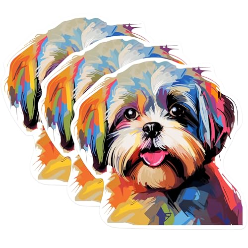 (3 Pack) Shih Tzu Dog Decals - Colorful Pet Stickers - Puppy Laptop Decal - 3 Inches On Longest Side - Easy Peel & Apply - Made in USA - 3MCS0826