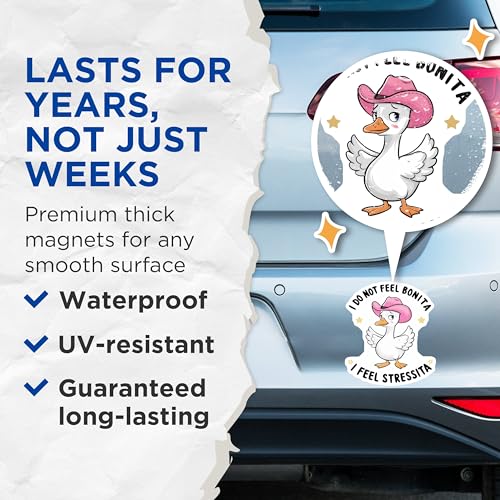 (2 Pack) Funny Duck Magnets - I Do Not Feel Bonita - I Feel Stressita - Cute Animal Magnets - Fridge - Office Magnets - 5" On Longest Side - for Cars, Fridges, Toolboxes - Made in USA - MAG4607