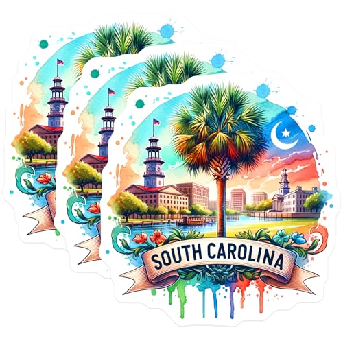 (3 Pack) South Carolina Decals - Charleston SC - Laptop Decals- 3 Inches On Longest Side - Easy Peel & Apply - Made in USA - 3MCS5572