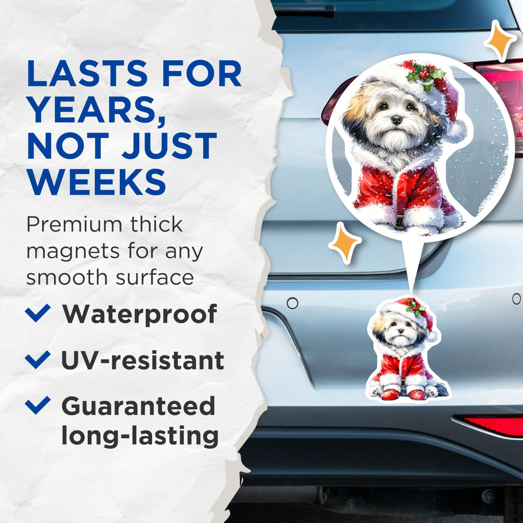 (2 Pack) Christmas Dog Magnets - Santa Puppy Decor - Pet Holiday Refrigerator Adornment - 5 Inches On Longest Side - Thick Durable Magnet - Made in USA - MAG29081
