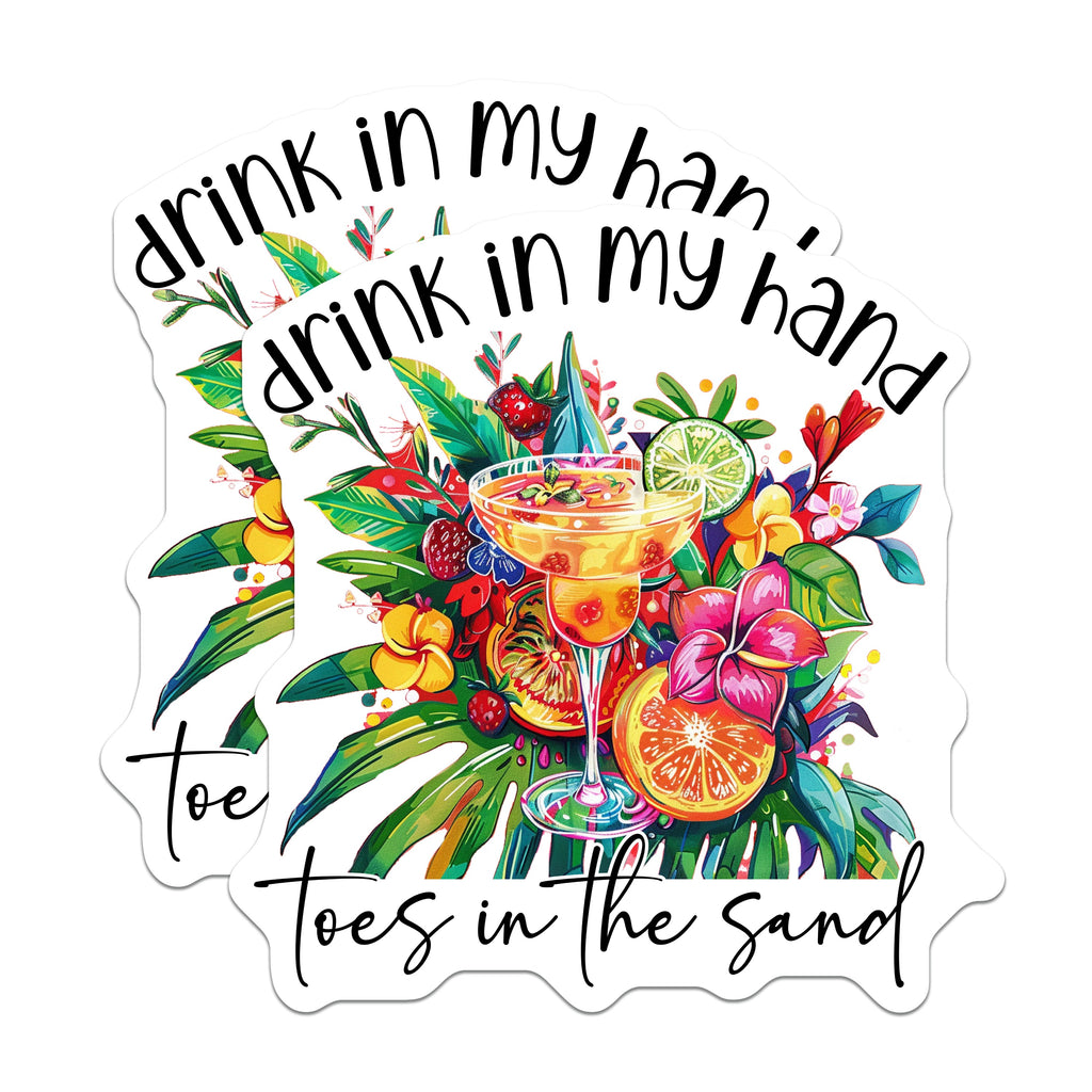(2 Pack) Tropical Drink Magnets - Summer Vacation Theme - Beach Life Refrigerator Accent - Toes in Sand Quote Decor - 5 Inches On Longest Side - Thick Durable Magnet - Made in USA - MAG39731