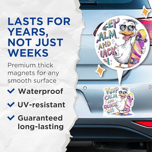 (2 Pack) Keep Calm and Quack On Magnets Magnets - 5" On Longest Side - Made in USA - Sticks to Refrigerators & Metal Surfaces - MAG8559