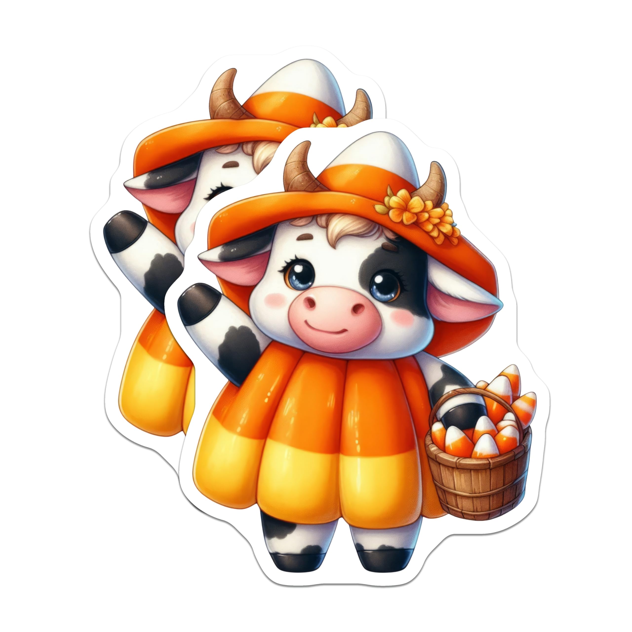 (2 Pack) Halloween Cow Stickers - Candy Corn Costume - Autumn Stickers - 5" On Longest Side - Sticks to Smooth Flat Surfaces - Made in USA - BMCS11894