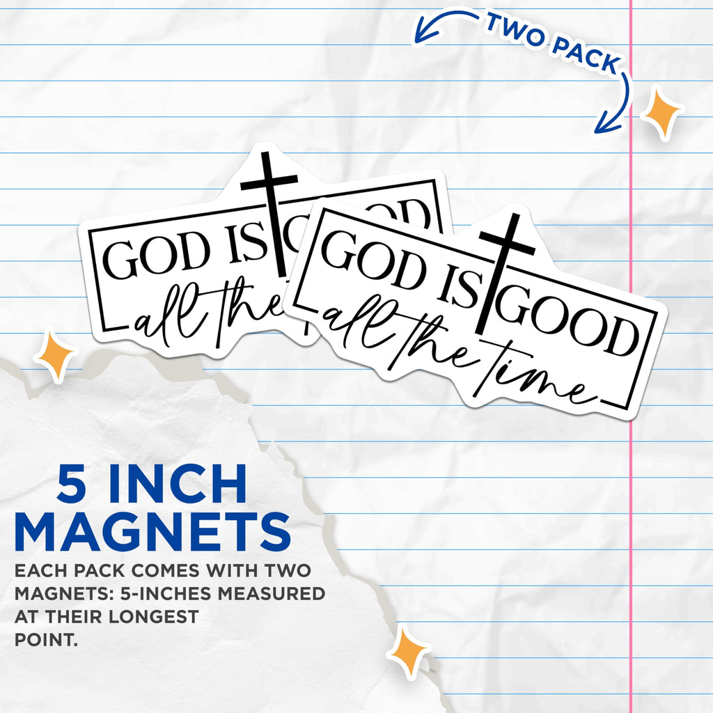 (2 Pack) God is Good Magnets - Christian Refrigerator Decor - Faith Inspiration Sticker for Locker - 5 Inches On Longest Side - Thick Durable Magnet - Made in USA - MAG29888