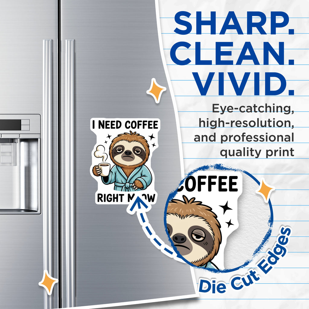 (2 Pack) Sloth Coffee Magnets - Funny Meow Quote - Animal Lover Item - Refrigerator Decor - 5 Inches On Longest Side - Thick Durable Magnet - Made in USA - MAG37488