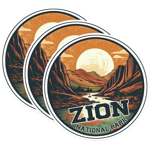 (3 Pack) Zion National Park Decals - USA National Park Sticker - Laptop Decals - 3 Inches On Longest Side - Easy Peel & Apply - Made in USA - 3MCS1418