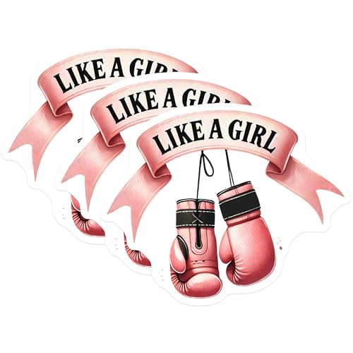 (3 Pack) Like a Girl Decals - Boxing Gloves - Empowering Women - 3 Inches On Longest Side - Easy Peel & Apply - Made in USA - 3MCS7118