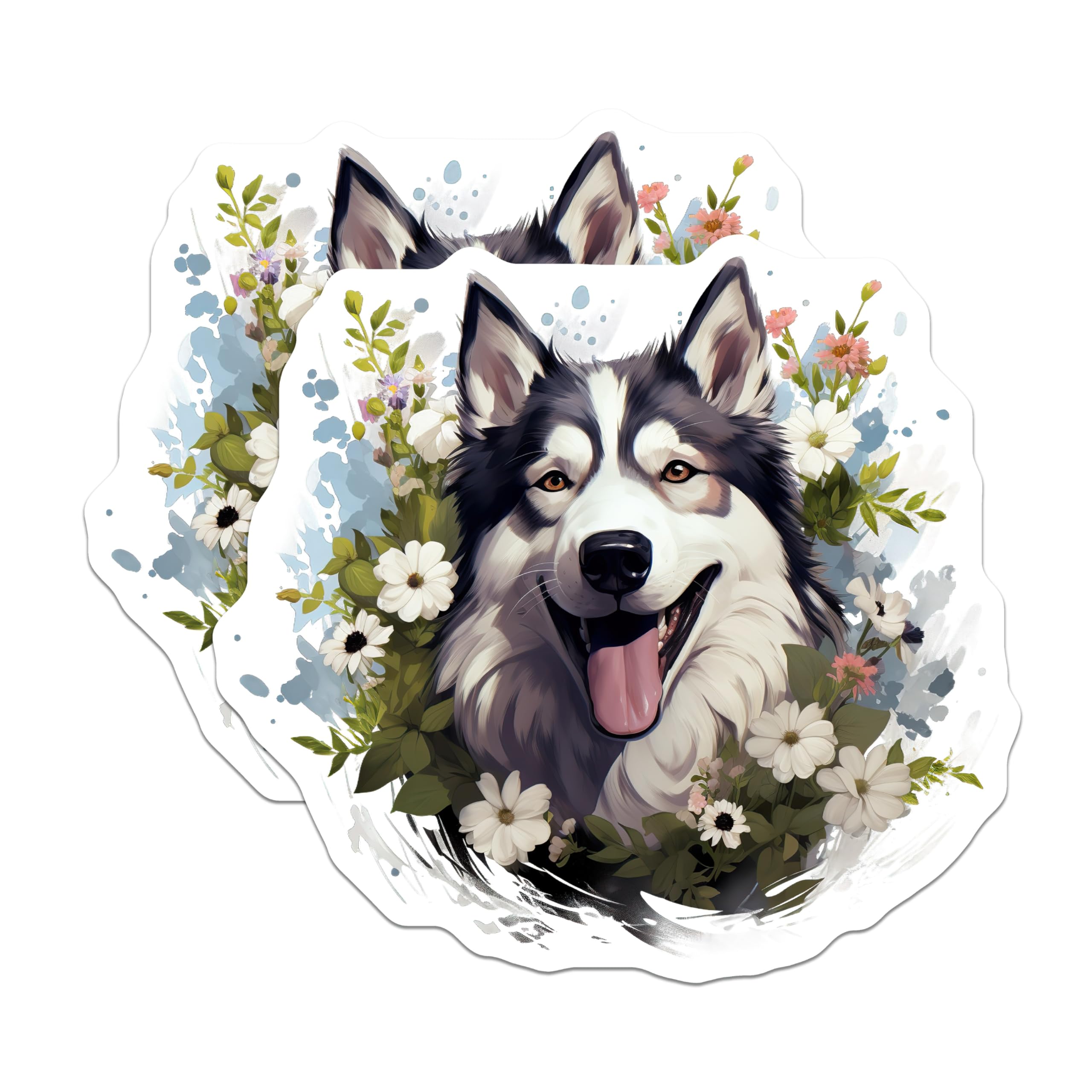 (2 Pack) Happy Husky Dog Magnets - Floral Siberian Husky Magnets - Pet Lover Decor for Refrigerator Locker - 5 Inches On Longest Side - Thick Durable Magnet - Made in USA - MAG28915
