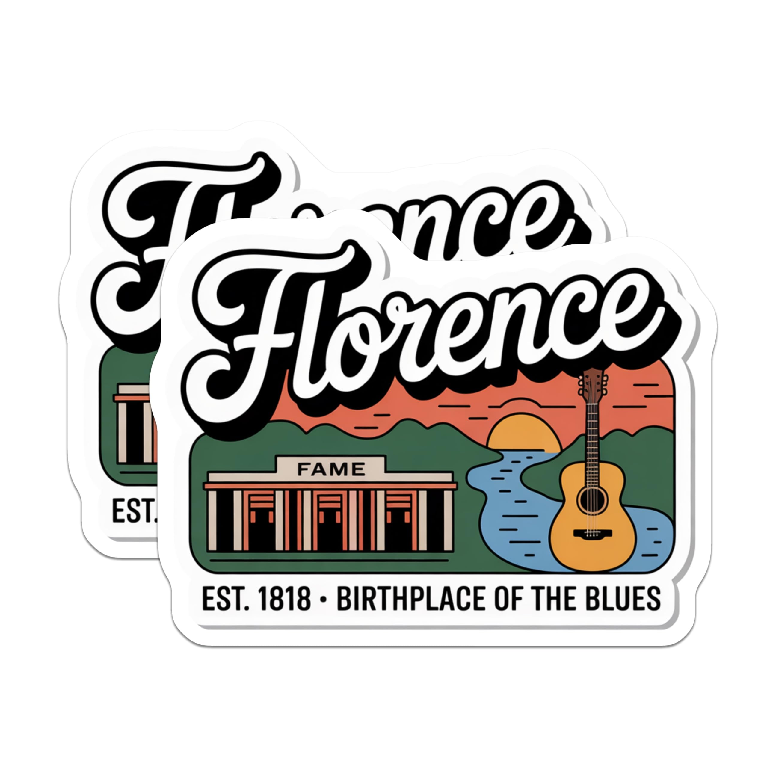 (2 Pack) Florence Alabama Magnets - Birthplace of Blues - Music City Fridge Decor - 5" On Longest Side - Premium Magnet - for Cars, Refrigerators, Toolboxes, Lockers - Made in USA - MAG18054