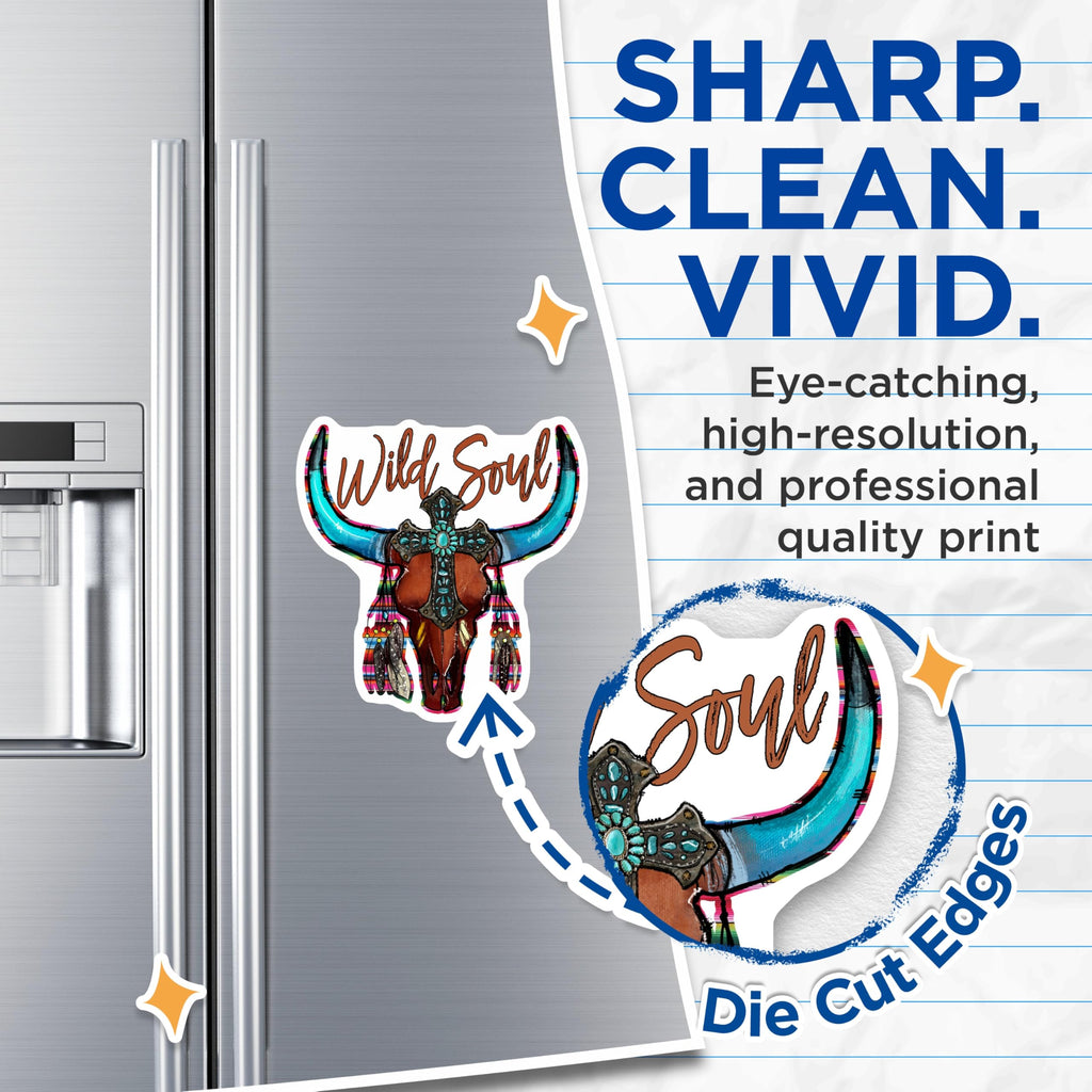 (2 Pack) Wild Soul Bull Skull Magnets - Boho Western Decor - Southwestern Cowgirl Style Longhorn - 5 Inches On Longest Side - Thick Durable Magnet - Made in USA - MAG30704