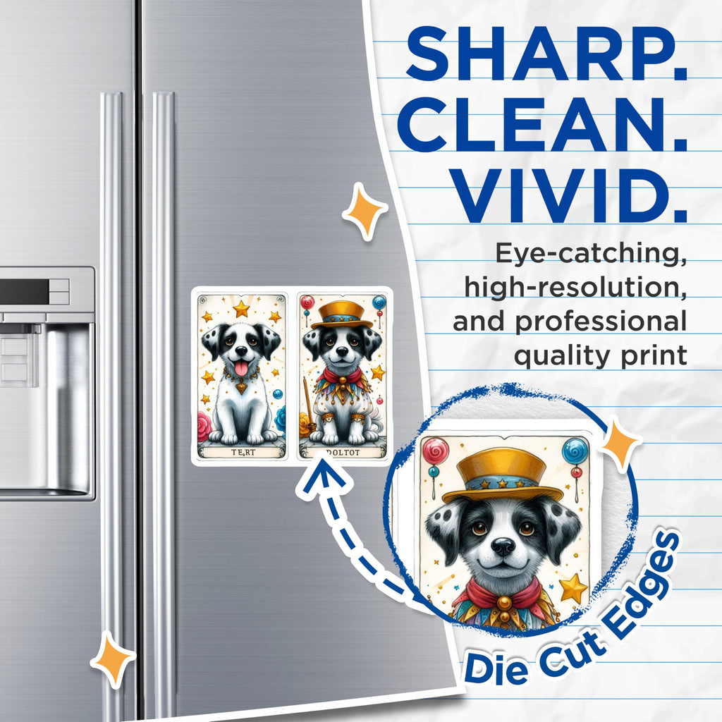 (2 Pack) Adorable Puppy Magnets - Whimsical Circus Dog Art - Starry Eyed Pet Lover Decor - Enchanting Refrigerator Magnets - 5 Inches On Longest Side - Thick Durable Magnet - Made in USA - MAG20744