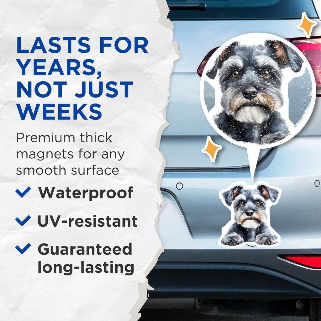 (2 Pack) Schnauzer Dog Magnets - Cute Dog Art - Pet Lover Decor - 5" On Longest Side - Premium Magnet - for Cars, Refrigerators, Toolboxes, Lockers - Made in USA - MAG14390