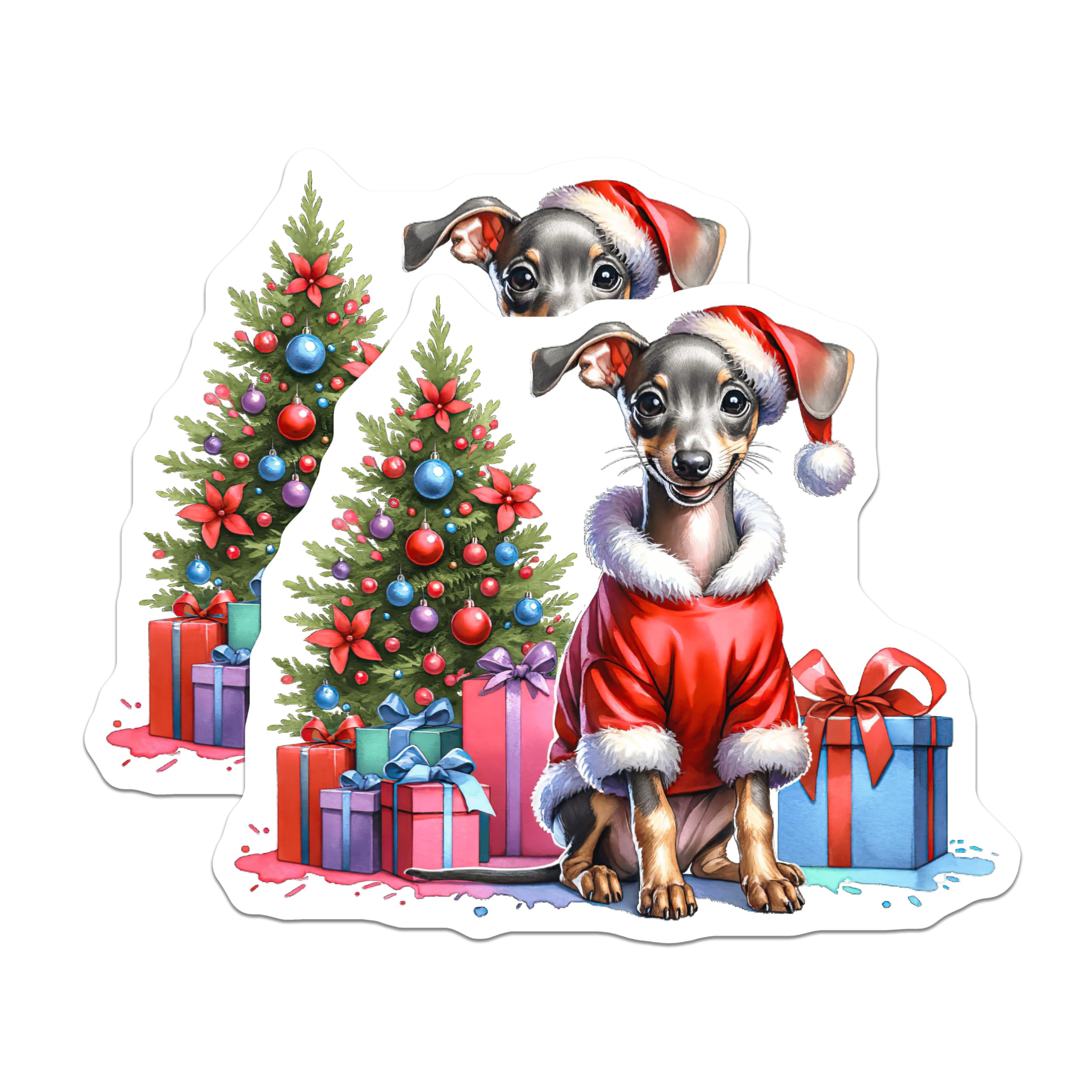 (2 Pack) Christmas Dog Magnets - Santa Puppy Refrigerator Decor - Holiday Pet Lover Stocking Stuffer - 5 Inches On Longest Side - Thick Durable Magnet - Made in USA - MAG28291