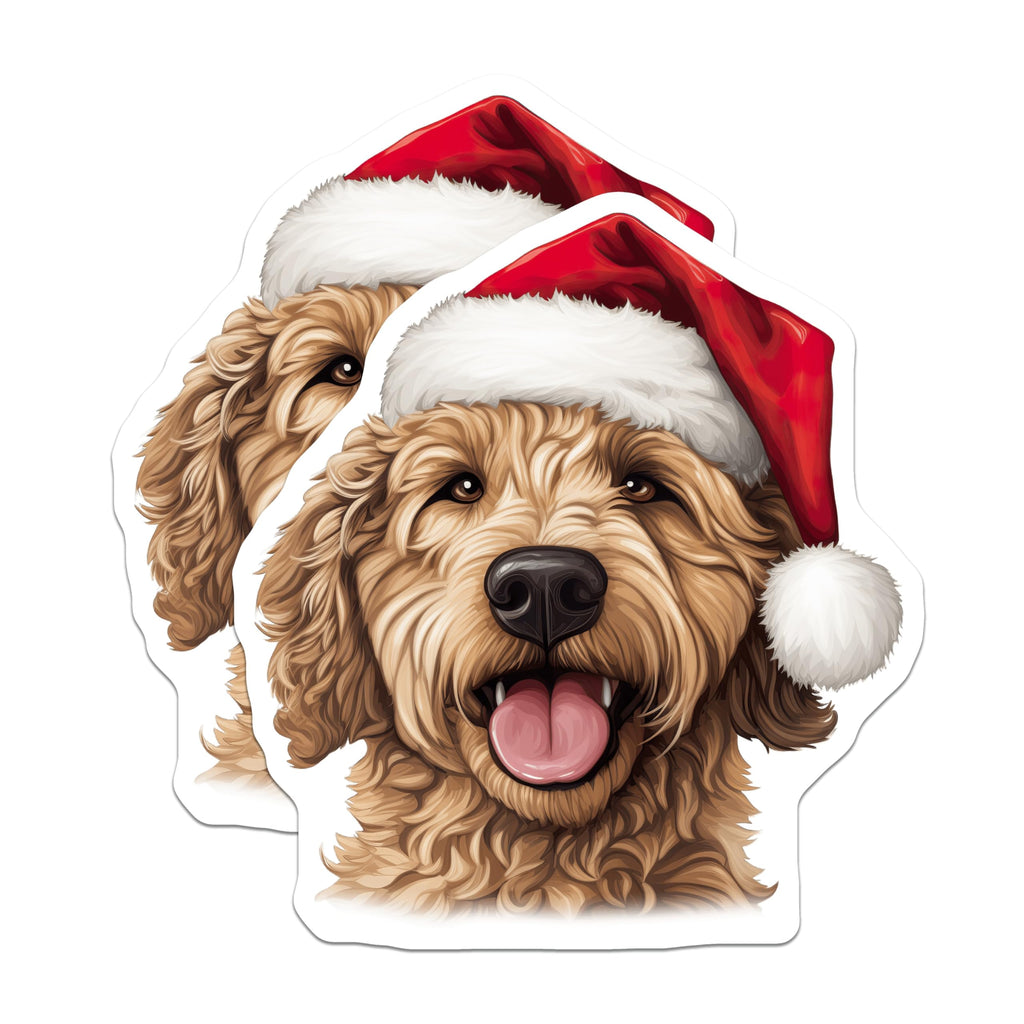 (2 Pack) Goldendoodle Magnets - Christmas Dog Decor - Santa Hat Pet Art - Festive Holiday Refrigerator Magnets - 5 Inches On Longest Side - Thick Durable Magnet - Made in USA - MAG23722