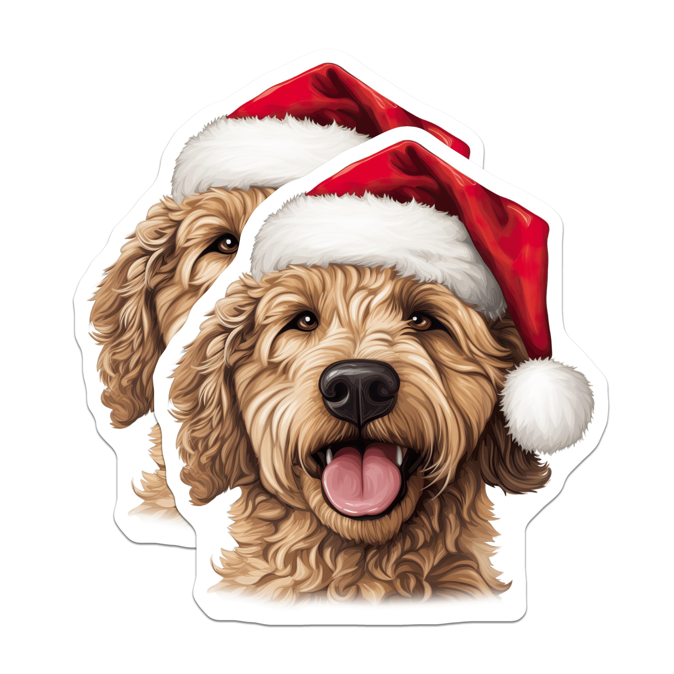 (2 Pack) Goldendoodle Magnets - Christmas Dog Decor - Santa Hat Pet Art - Festive Holiday Refrigerator Magnets - 5 Inches On Longest Side - Thick Durable Magnet - Made in USA - MAG23722