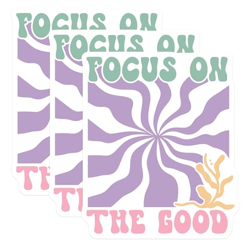 (3 Pack) Focus On The Good Decals - Positive Vibes - Laptop Decal - 3 Inches On Longest Side - Easy Peel & Apply - Made in USA - 3MCS2608
