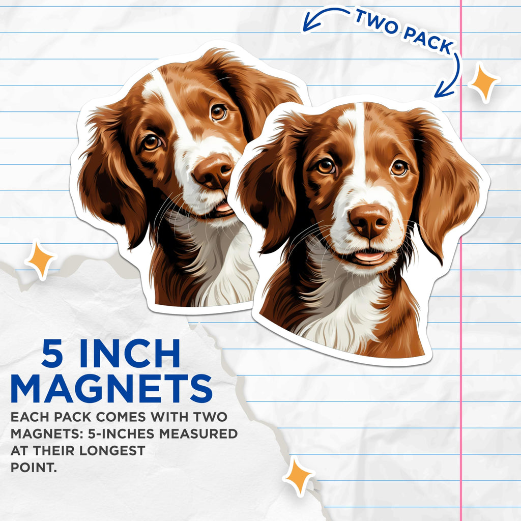 (2 Pack) Brittany Spaniel Dog Magnets - Cute Pet Lover Refrigerator Decor - Spaniel Mom Truck Accessories - 5 Inches On Longest Side - Thick Durable Magnet - Made in USA - MAG29592