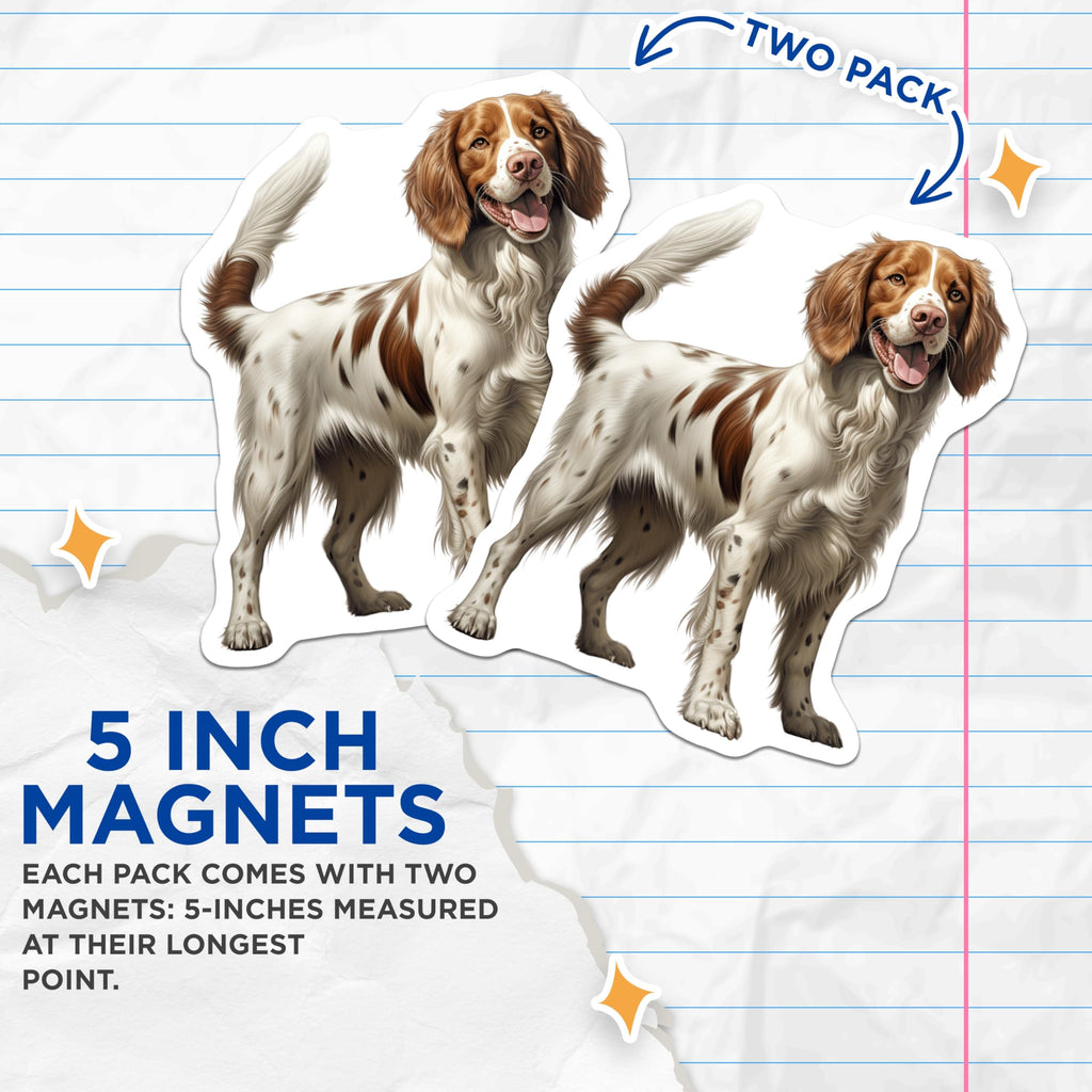 (2 Pack) Brittany Spaniel Magnets - Happy Dog Lover Decor - English Springer Spaniel Art - Canine Fridge Decal - 5 Inches On Longest Side - Thick Durable Magnet - Made in USA - MAG24296